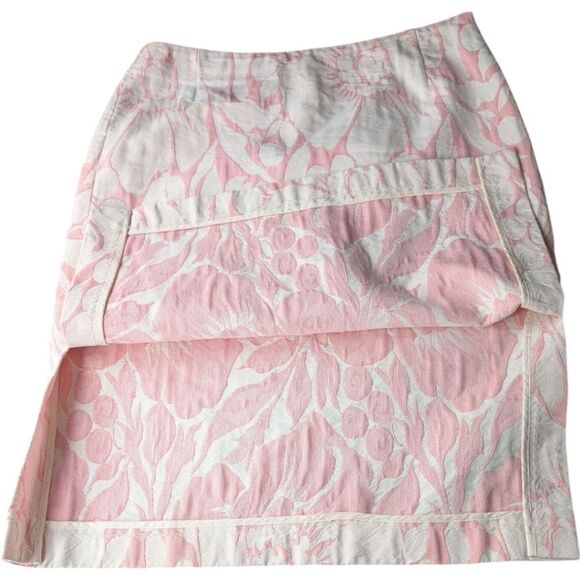 J. Crew Cotton Brocade Pink White Skirt with Slits Size 6 Medium - Picture 4 of 8